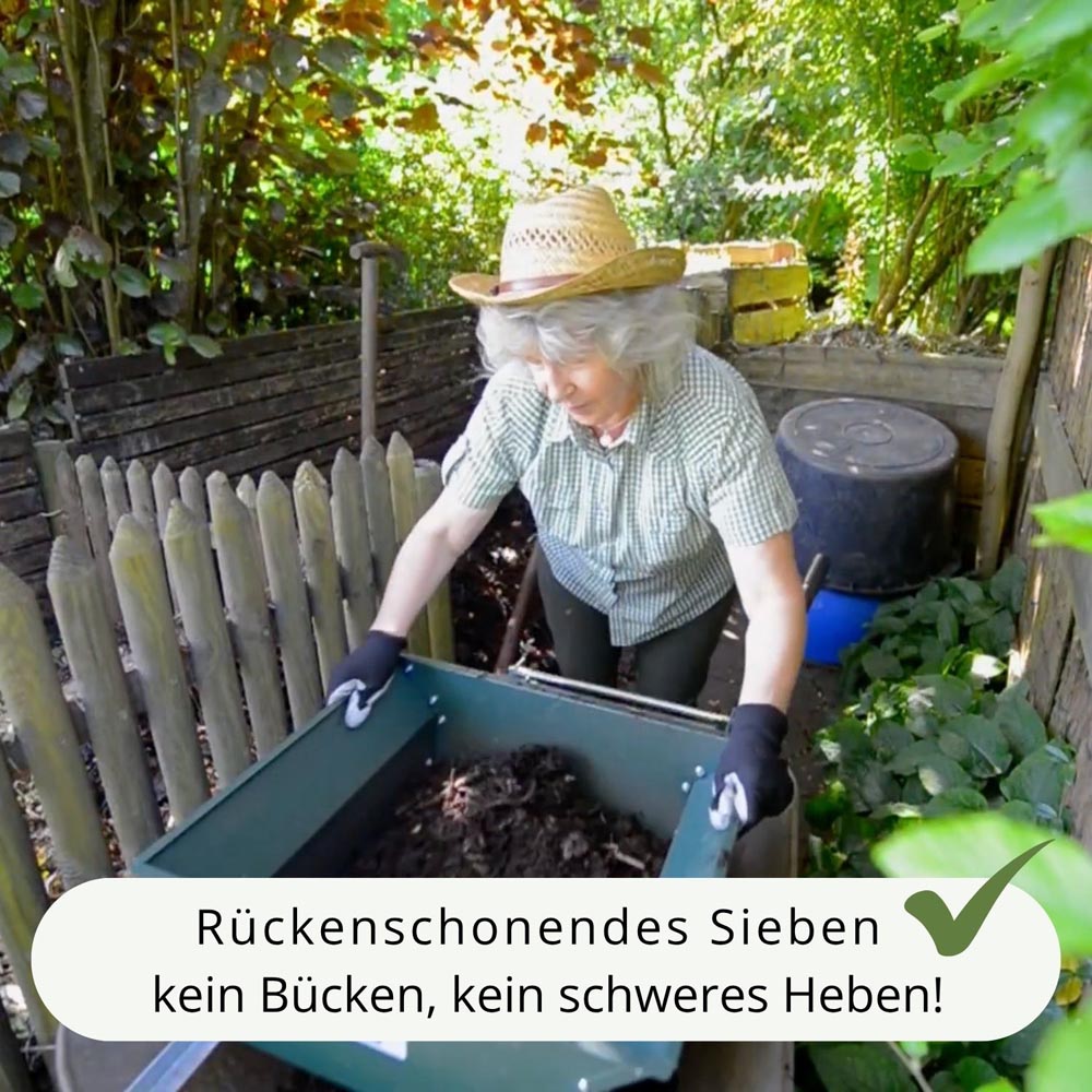 Foto der Pulverbeschichtung in Strukturgrün – Robustes, langlebiges Finish des Siebkastens.